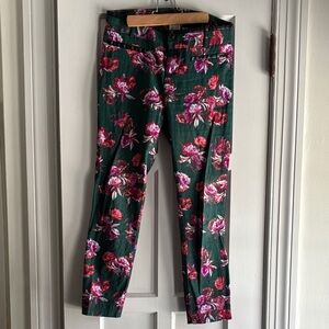 Anthropologie Cartonnier Green Floral Charlie Ankle Pants